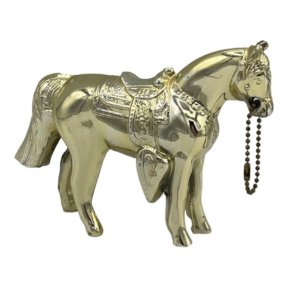 Vtg USA 1984 Shiny Metal Saddled Horse Figure Ball Chain Reins 6” x 4.25” x 1.5